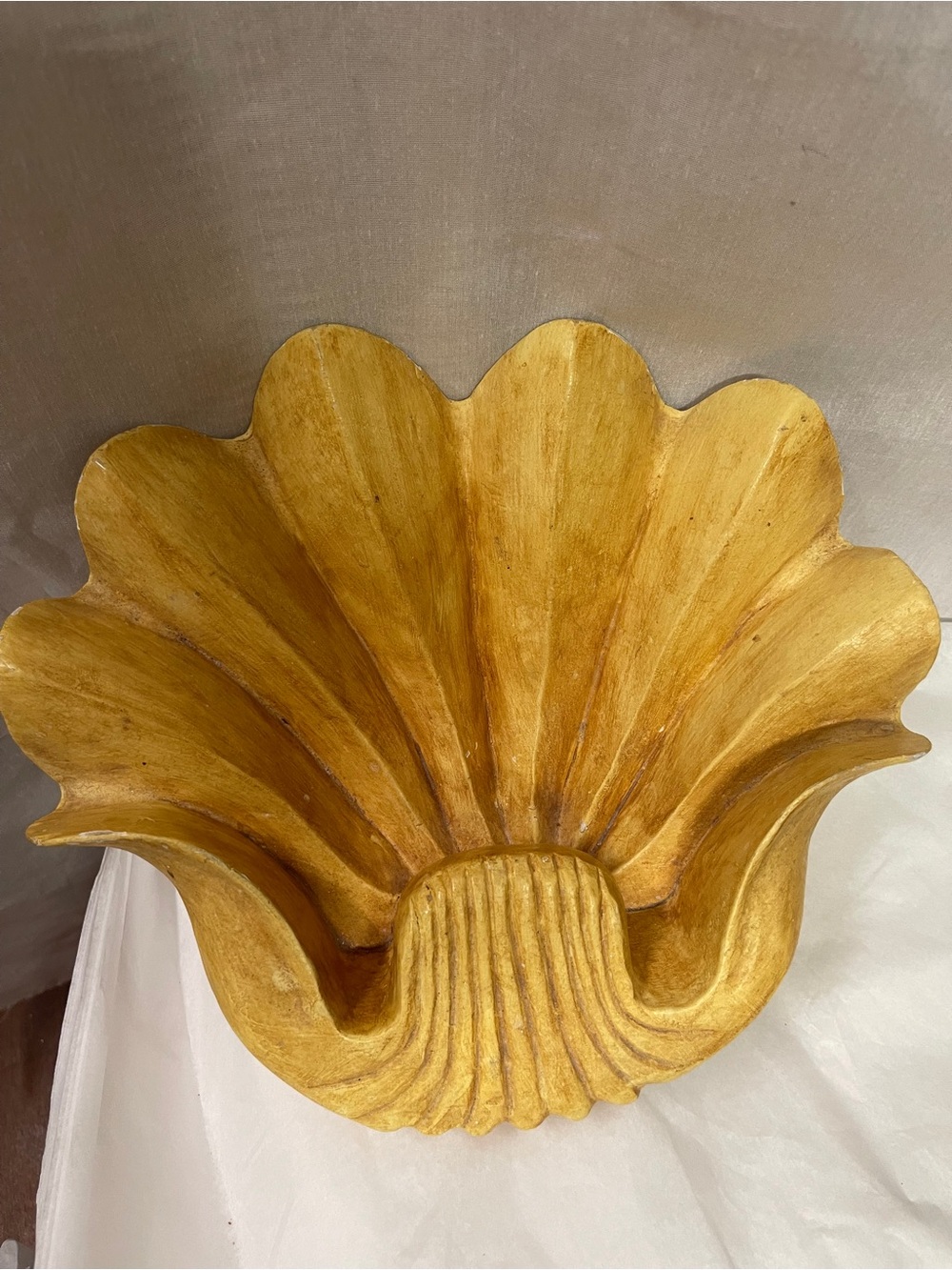 Vintage Seashell Scalloped Hand-Carved Wooden Decorative Bowl Shape Indonesia